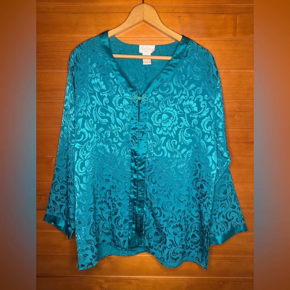 Vintage Victoria Secret Teal Jaquard Embossed Blouse